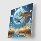 Giraffes zwerven onder een maanverlichte hemel vierkante klok (Hoek)