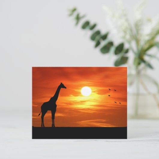 Giraffesilhouet bij zonsondergang briefkaart (Staand voorkant)