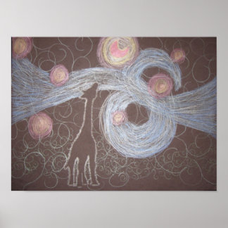 Giraffey Night Poster