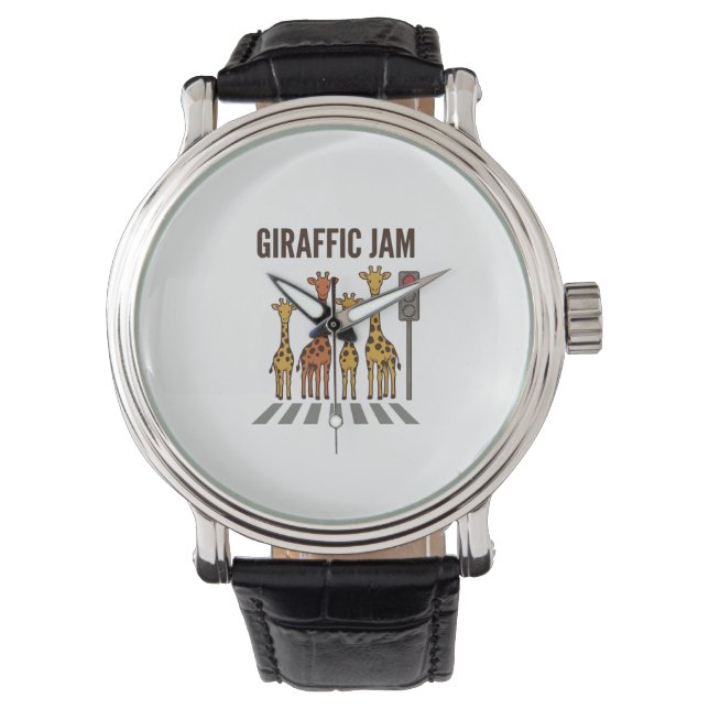 Giraffic Jam Grappige Giraffe Overstekend Vintage  Horloge (Voorkant)
