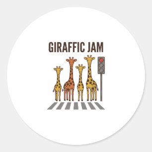 Giraffic Jam Grappige Giraffe Overstekend Vintage Ronde Sticker