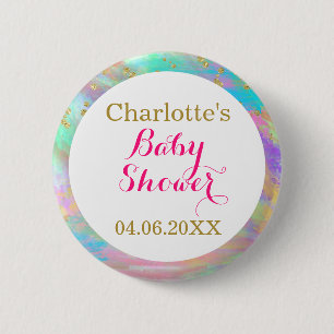 Girale Baby shower Colorful Unicorn Gold Glitter Ronde Button 5,7 Cm