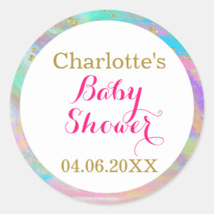 Girale Baby shower Colorful Unicorn Gold Glitter Ronde Sticker