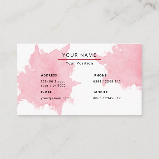 girale Blush Roze Waterverf Feminine Business Car Visitekaartje (Achterkant)