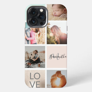 girale goudroze monogram liefdesfotocollage raster iPhone 13 pro max hoesje