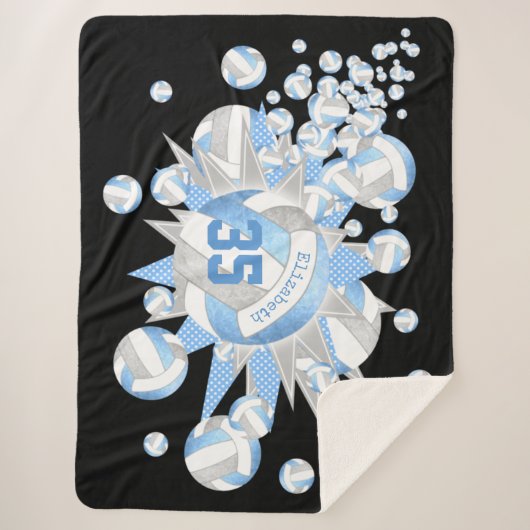 girale lichtblauwe volleyballen en sterren sherpa deken (Voorkant)