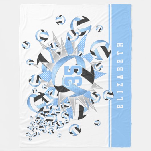 girale lichte zwarte volleyballen en sterren fleece deken (Voorkant)