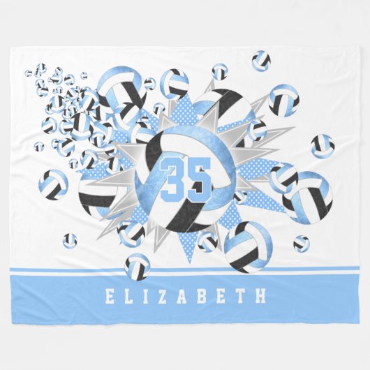 girale lichte zwarte volleyballen en sterren fleece deken (Voorkant (Horizontaal))