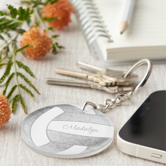 girale lichtgrijze sportcadeaus volleyball sleutelhanger (Voorkant Rechts)