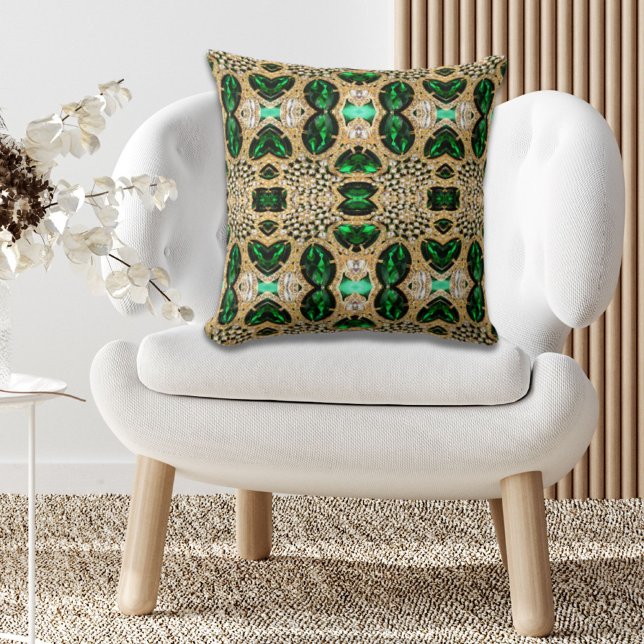 girale mode kunst deco goudgroen kussen (girly chic fashion art deco gold emerald green throw pillow)