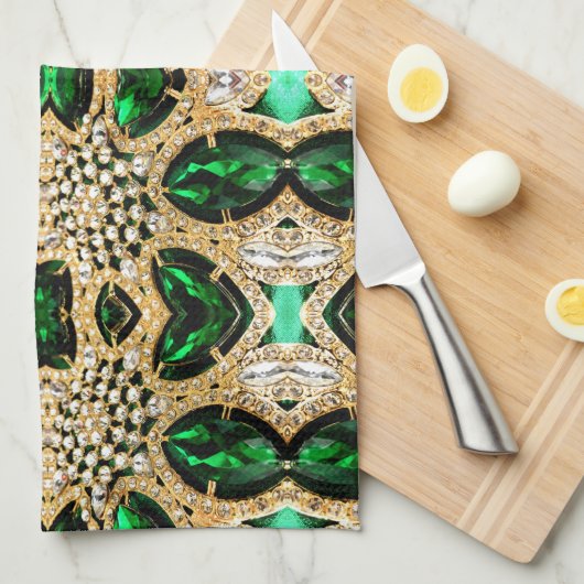 girale mode kunst deco goudgroen theedoek (Quarter Fold)