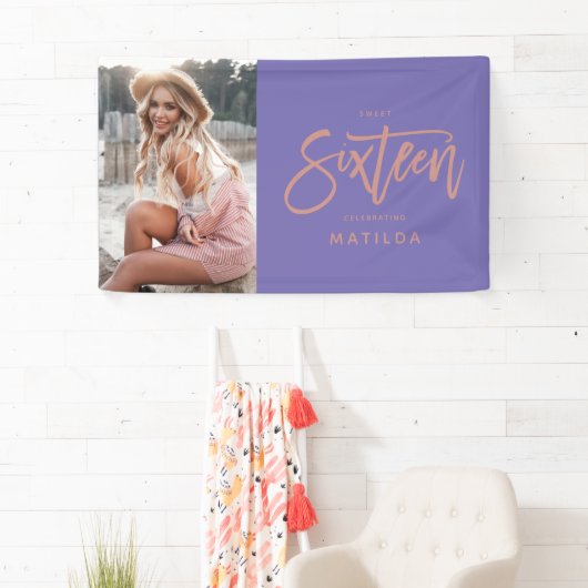 girale paarse roos goud 16e zestiende verjaardag spandoek (Insitu)