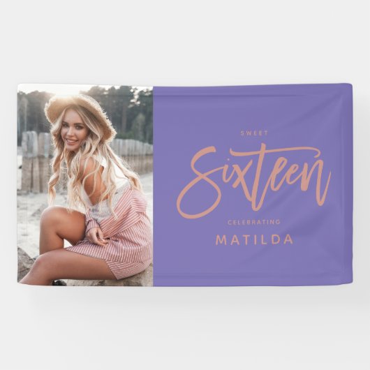 girale paarse roos goud 16e zestiende verjaardag spandoek (Horizontaal)