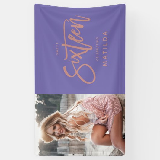 girale paarse roos goud 16e zestiende verjaardag spandoek (Verticaal)