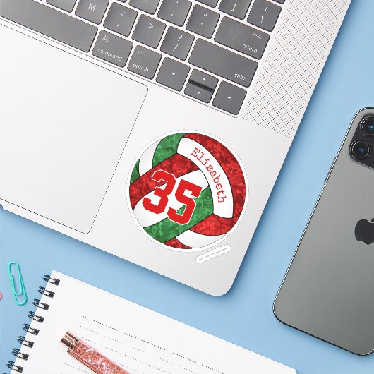 girale rode volleybalteamkleuren sticker (Laptop met iPhone)