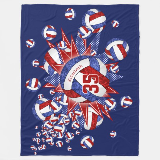 girale rode witte volleyballen en sterren fleece deken (Voorkant)