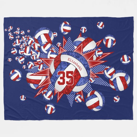 girale rode witte volleyballen en sterren fleece deken (Voorkant (Horizontaal))