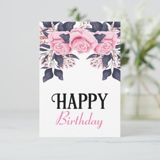  girale roos verjaardagskaart bedankkaart (Staand voorkant)