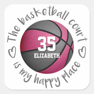 girale, roze basketbal court is mijn gelukkige ple vierkante sticker