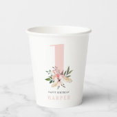 girale roze eerste verjaardag papieren bekers (Achterkant)