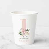 girale roze eerste verjaardag papieren bekers (Voorkant)