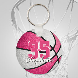 girale roze, gepersonaliseerde basketbal sleutelha sleutelhanger