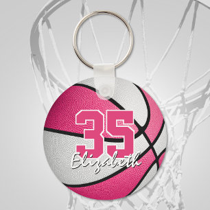 girale roze, gepersonaliseerde basketbal sleutelha sleutelhanger