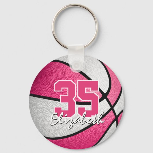 girale roze, gepersonaliseerde basketbal sleutelha sleutelhanger (Voorkant)