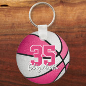 girale roze, gepersonaliseerde basketbal sleutelha sleutelhanger (Voorkant)