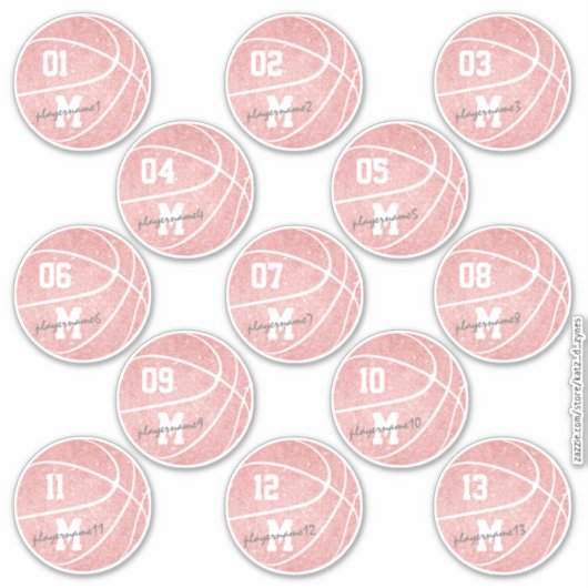 girale roze witte basketbal 13 spelers sticker (Voorkant)