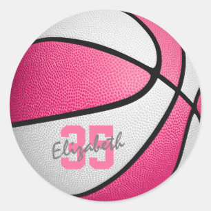 girale roze witte basketbal ronde sticker