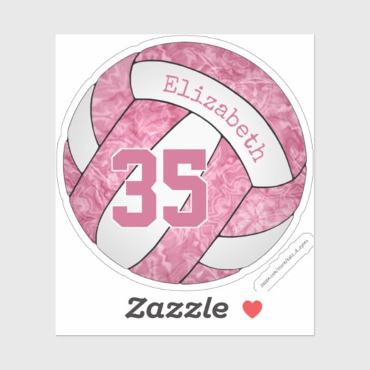 girale roze witte volleybalteamkleuren sticker (Vel)