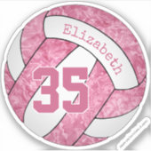 girale roze witte volleybalteamkleuren sticker (Voorkant)