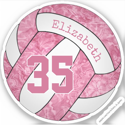 girale roze witte volleybalteamkleuren sticker (Voorkant)