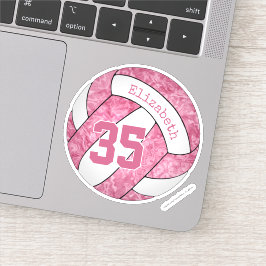 girale roze witte volleybalteamkleuren sticker