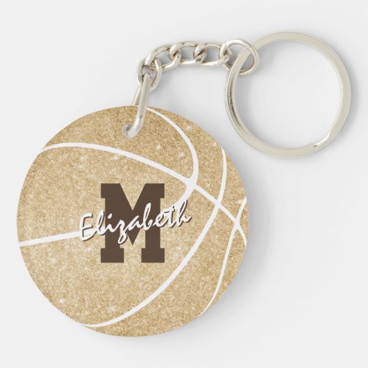 girale sportgoud, monogrammen basketbal label sleutelhanger (Achterkant)