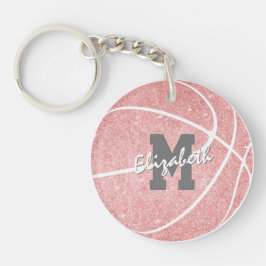 girale sportroze monogrammen basketbal label sleutelhanger