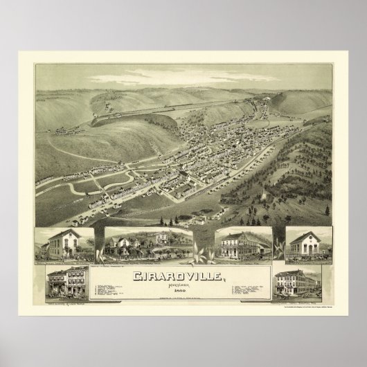 Girardville, PA Panoramic Map - 1889 Poster (Voorkant)