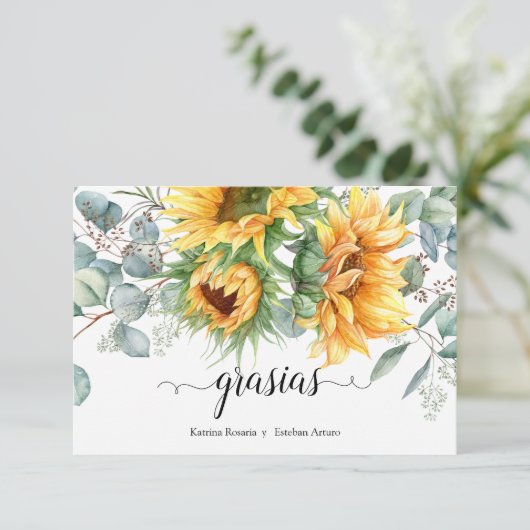 Girasol de otoño rústico bedankkaart (Staand voorkant)