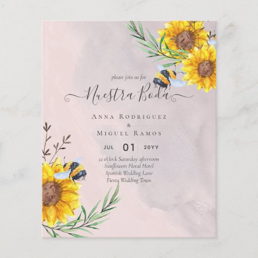 Girasoles de Invitación de Boda Económica Bilingüe (Voorkant)