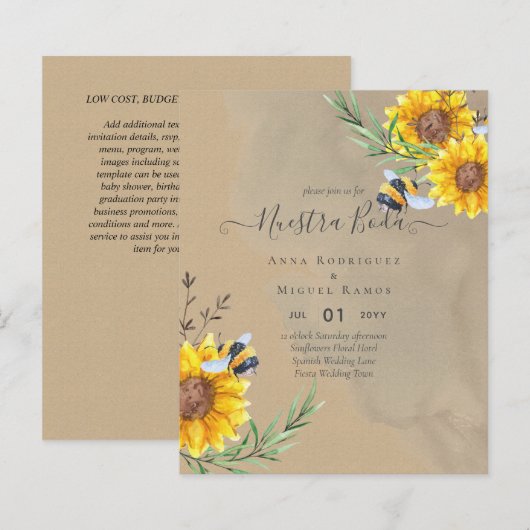 Girasoles de Invitación de Boda Económica Bilingüe (Voorkant / Achterkant)
