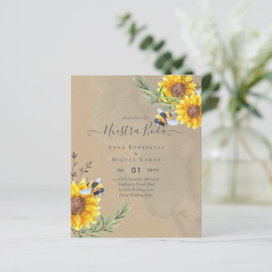Girasoles de Invitación de Boda Económica Bilingüe (Staand voorkant)