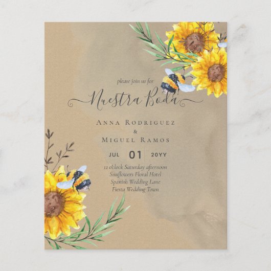 Girasoles de Invitación de Boda Económica Bilingüe (Voorkant)