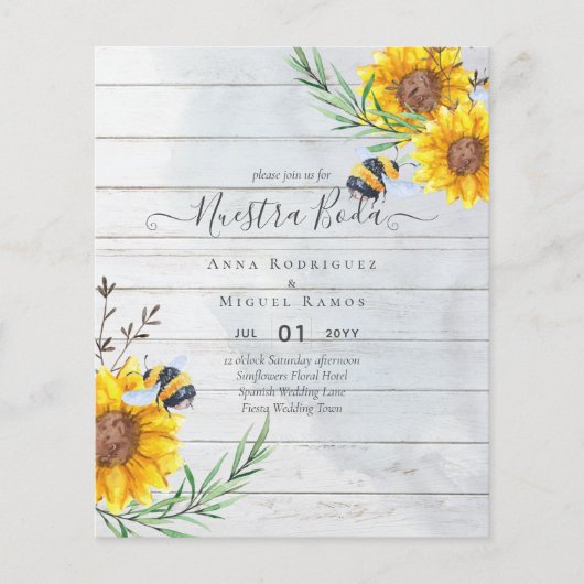 Girasoles de Invitación de Boda Económica Bilingüe Flyer (Voorkant)