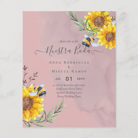Girasoles de Invitación de Boda Económica Bilingüe Flyer (Voorkant)