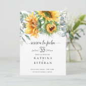 Girasoles de otoño rústicos slaat de datum op save the date (Staand voorkant)