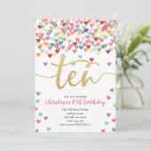 Girl 10th Birthday Hearts Confetti Rainbow Glitter Kaart (Staand voorkant)