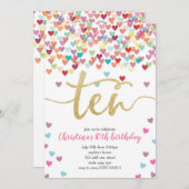 Girl 10th Birthday Hearts Confetti Rainbow Glitter Kaart (Voorkant / Achterkant)