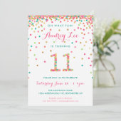 Girl 11th Birthday Invitation elfde verjaardag Kaart (Staand voorkant)