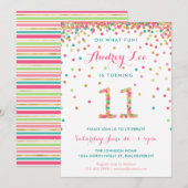 Girl 11th Birthday Invitation elfde verjaardag Kaart (Voorkant / Achterkant)